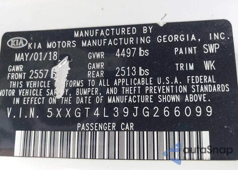 2018 Kia Optima Lx z USA, uszkodzony, nr VIN 5XXGT4L39JG266099